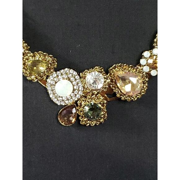 7 Charming Sisters Signed Multicolored Rhinestone Statement Necklace Gold Tone - Picture 5 of 7